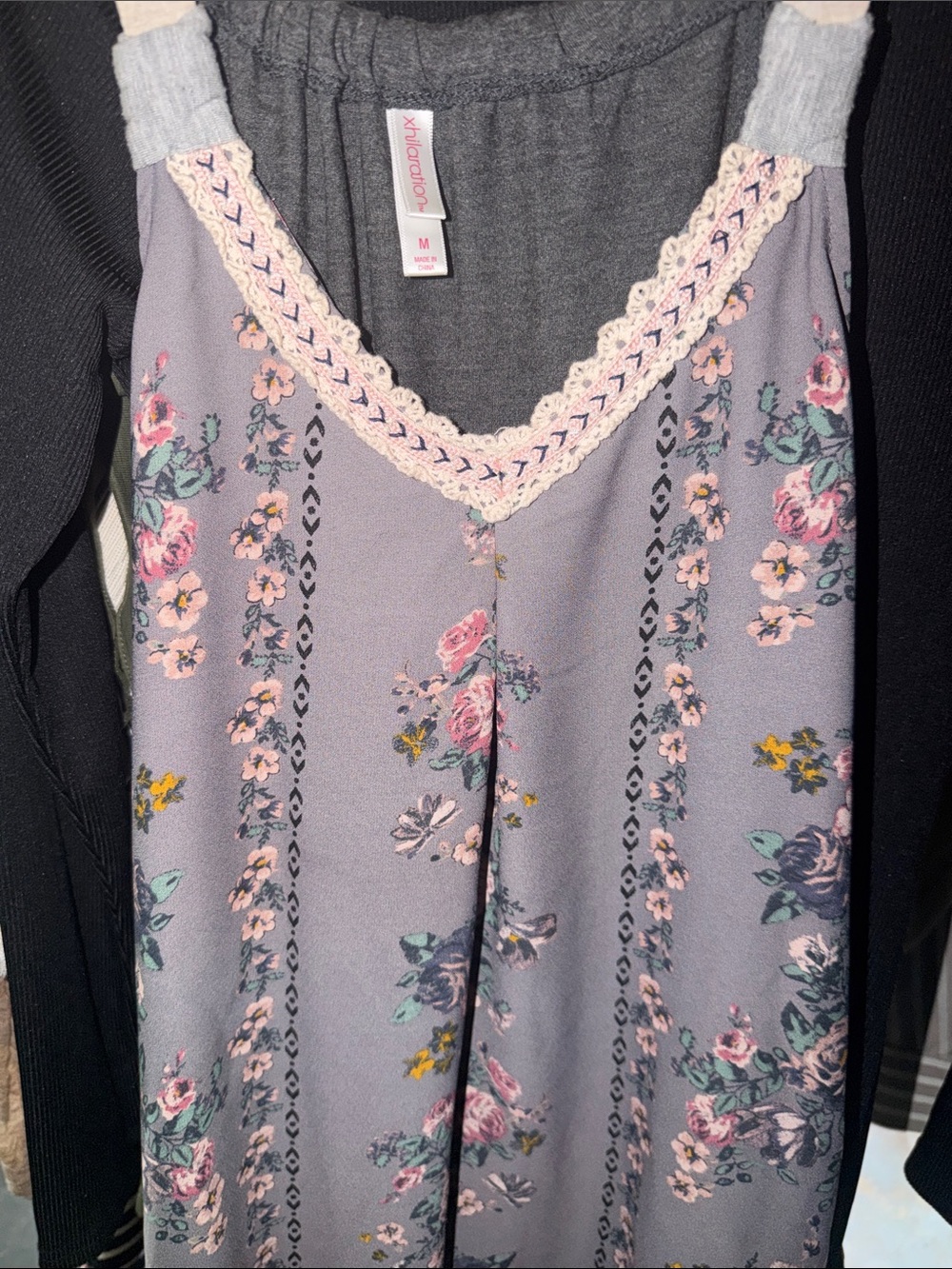 Xhilaration Lavender Floral Lace-Trim Chemise